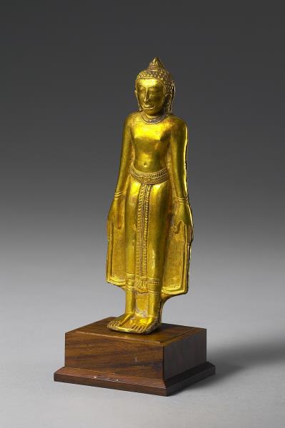 泰國 14世紀 青銅鎏金 佛立像，或為自忉利天宮返觀地獄像