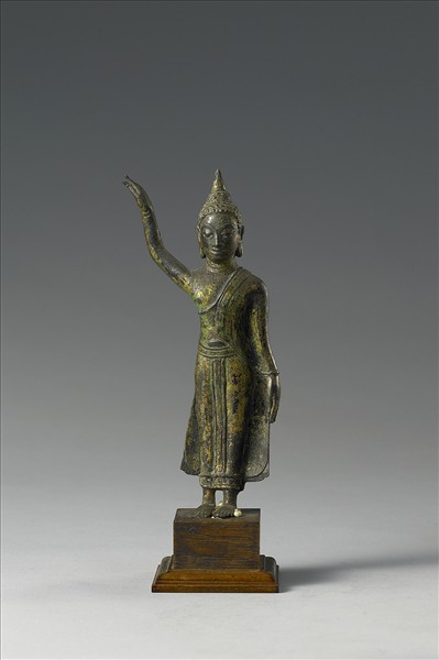 泰國 14-15世紀 青銅鎏金 佛立像，或為自忉利天宮返觀天界像