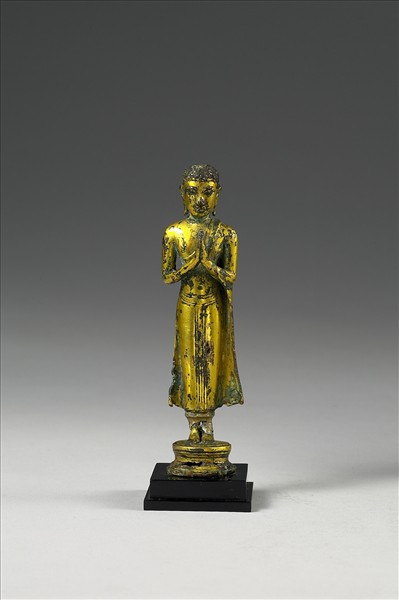 泰國 14-16世紀 青銅鎏金 比丘合掌立像