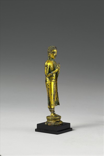 泰國 14-16世紀 青銅鎏金 比丘合掌立像