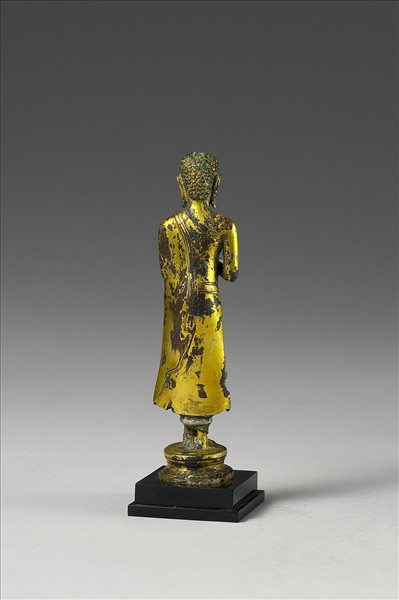 泰國 14-16世紀 青銅鎏金 比丘合掌立像