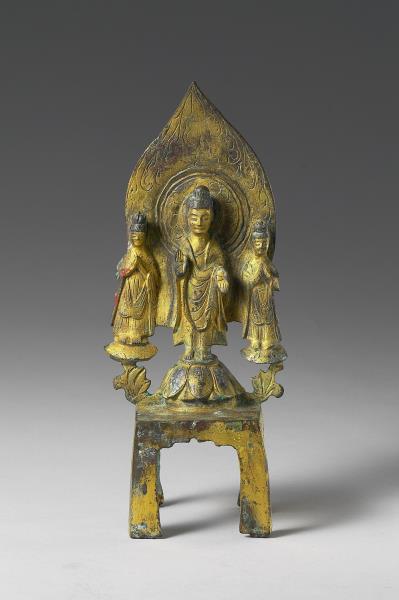 中國 北魏 普泰二年（532） 銅鎏金 彌勒佛三尊像