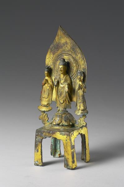 中國 北魏 普泰二年（532） 銅鎏金 彌勒佛三尊像