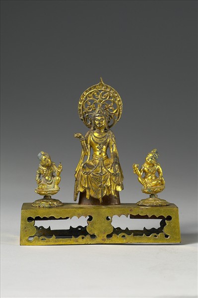 銅鎏金菩薩三尊像