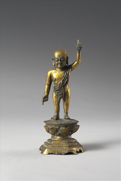 中國 明 銅鎏金 誕生佛像