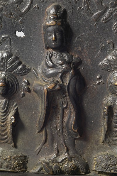 韓國 高麗時代 銅鎏金 女神三尊立像