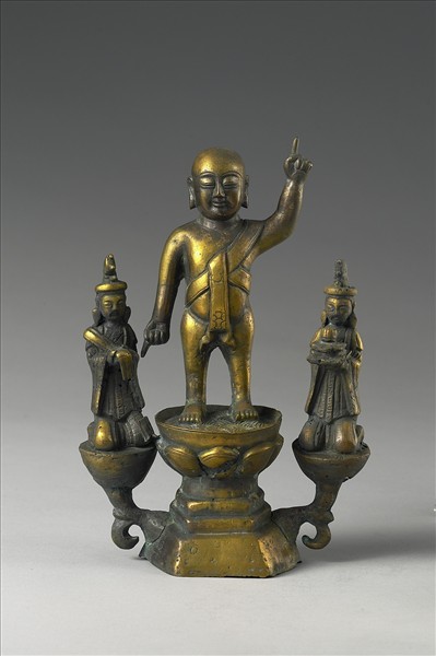 韓國 朝鮮時代 銅鎏金 誕生佛三尊立像