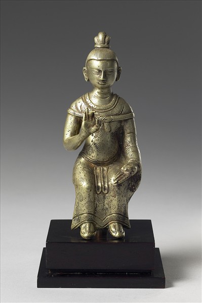 西藏 18世紀 銀合金 祖師垂足坐像，或為本教祖師占巴南木喀