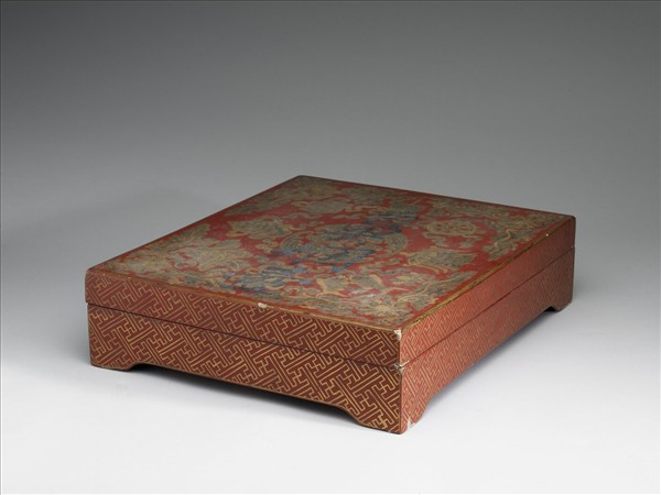 紅漆描金四蝠八寶紋長方盒