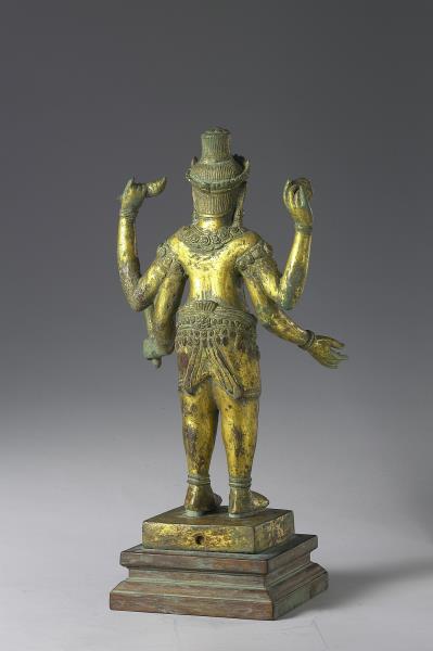 柬埔寨 12-13世紀 青銅鎏金 毗濕奴神立像