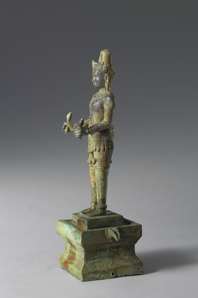 柬埔寨 12-13世紀 青銅鎏金 男神立像，日天或濕婆神