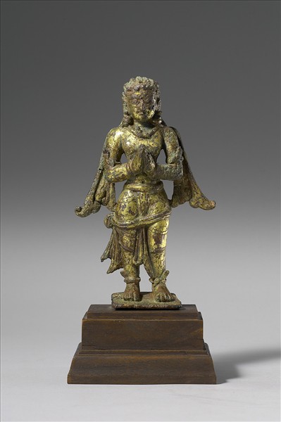 尼泊爾 12世紀 青銅鎏金 金翅鳥人合掌立像