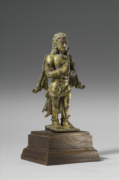 尼泊爾 12世紀 青銅鎏金 金翅鳥人合掌立像