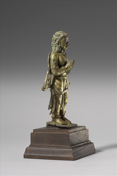 尼泊爾 12世紀 青銅鎏金 金翅鳥人合掌立像