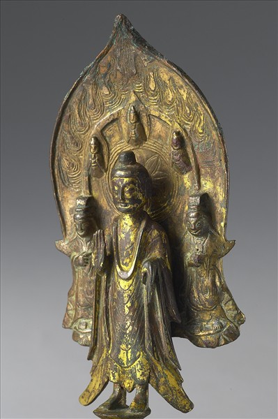 中國 北魏 銅鎏金 立佛三尊像