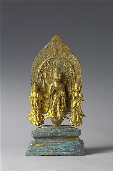 中國 北齊 天保三年銘（552） 銅鎏金 立佛三尊像