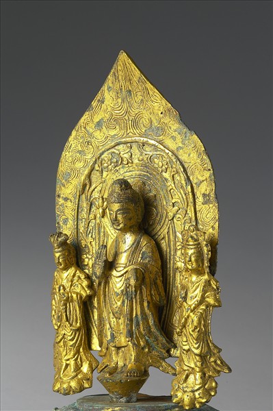 中國 北齊 天保三年銘（552） 銅鎏金 立佛三尊像