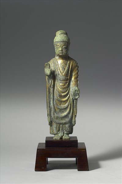 銅鎏金佛立像