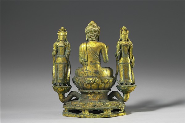 韓國 高麗時代 銅鎏金 坐佛三尊像