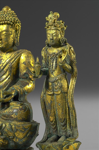 韓國 高麗時代 銅鎏金 坐佛三尊像