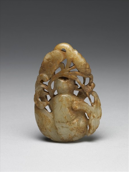 童子戲鵝玉霞帔墜