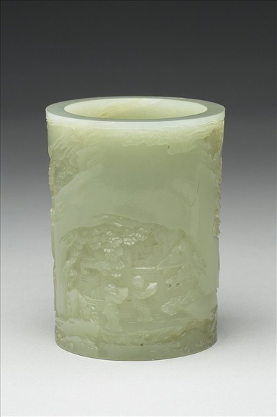 玉山水人物筆筒