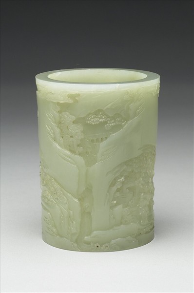 玉山水人物筆筒