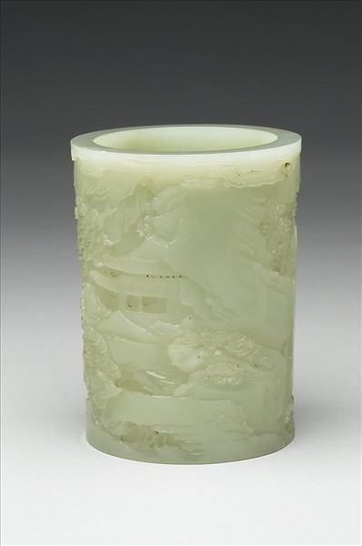 玉山水人物筆筒