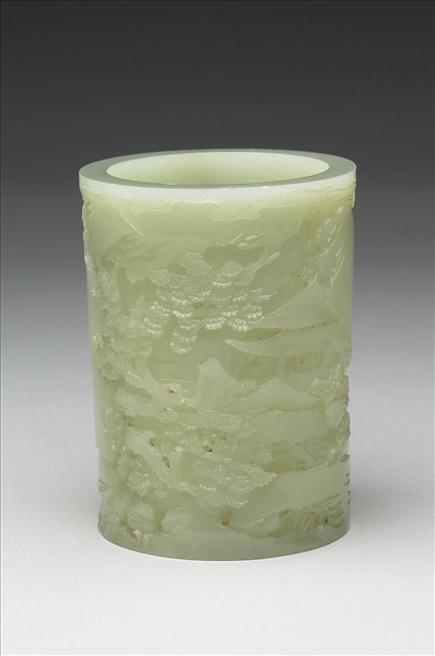 玉山水人物筆筒