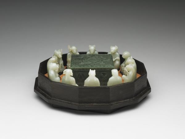 雕紫檀甲子萬年十二方盒