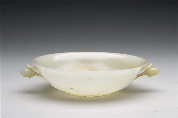 玉平口花蕾形雙柄碗