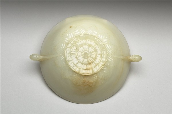 玉平口花蕾形雙柄碗