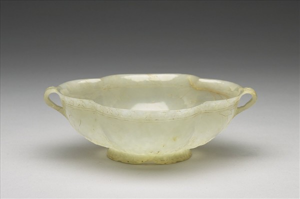 玉花口葉形雙柄碗