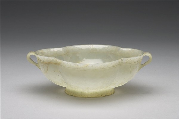 玉花口葉形雙柄碗