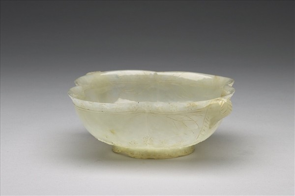 玉花口葉形雙柄碗