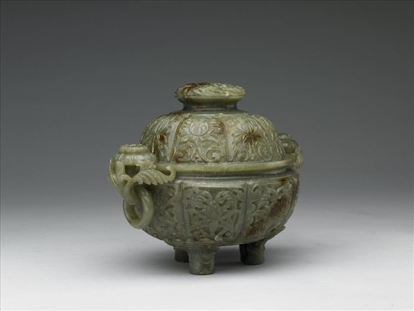 玉花卉紋雙耳爐