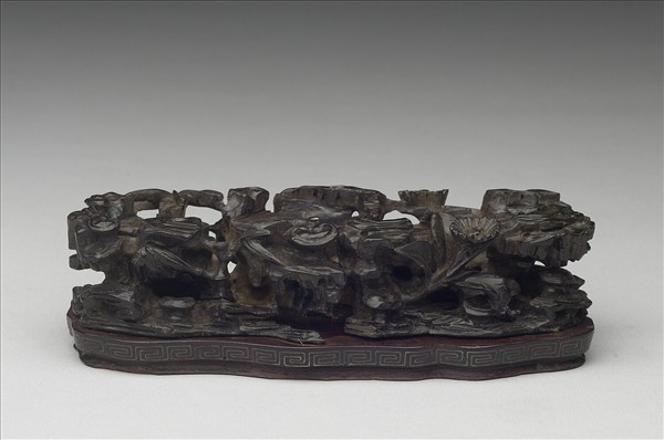 花卉竹石紋木座