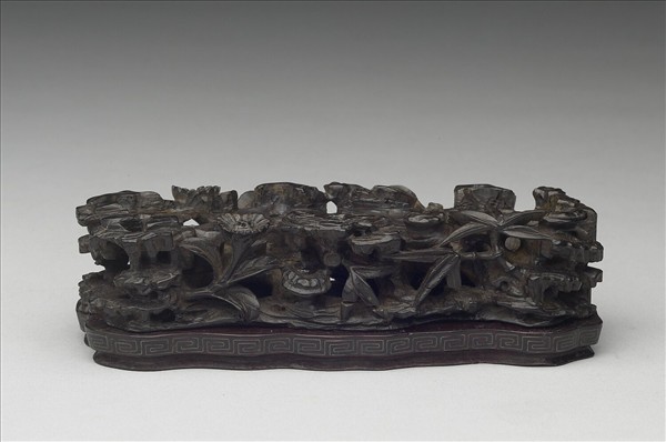 花卉竹石紋木座