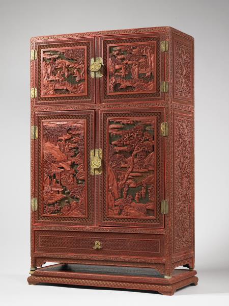 剔彩山水人物長方櫃