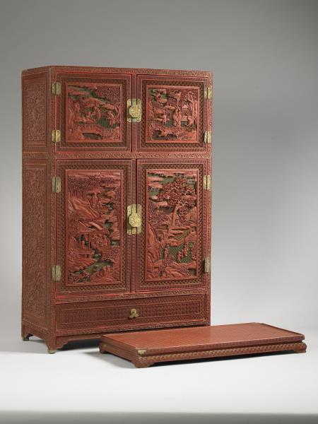 剔彩山水人物長方櫃