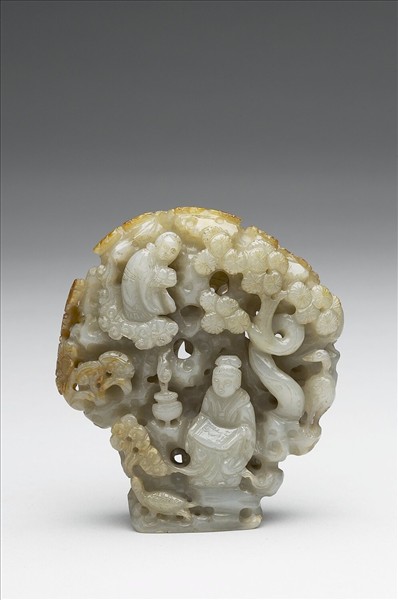 「秋山」仕女焚香玉飾