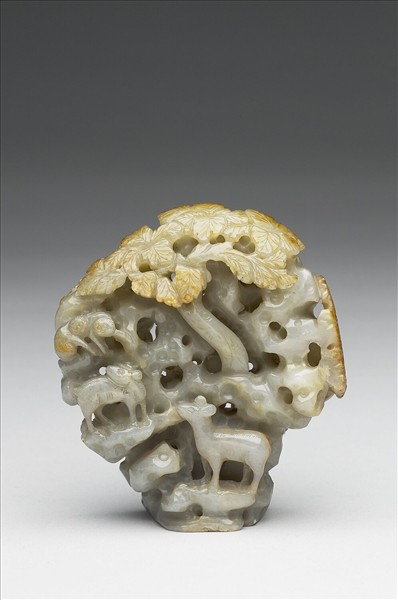 「秋山」仕女焚香玉飾