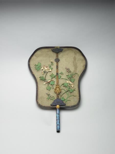 嵌骨花卉象牙蓆扇