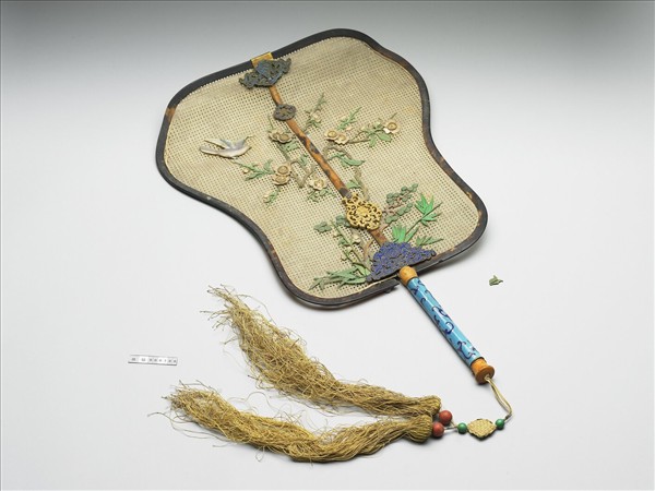 嵌骨花卉象牙蓆扇