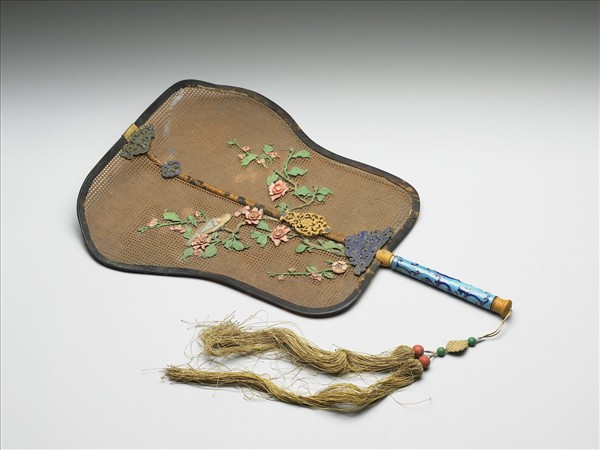 嵌骨花卉象牙蓆扇