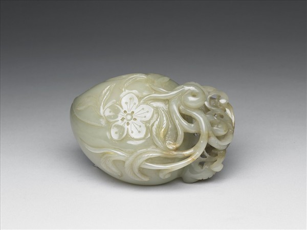 玉花鳥紋桃形水盛