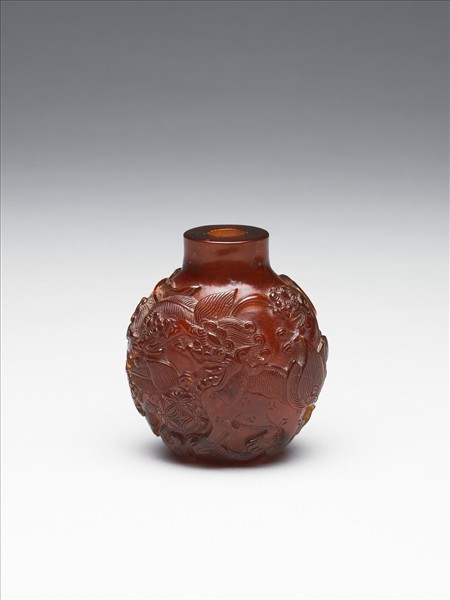 琥珀太獅少獅鼻煙壺