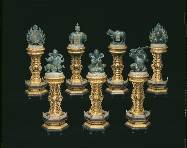 銅鍍金嵌碧玉七政寶-武將