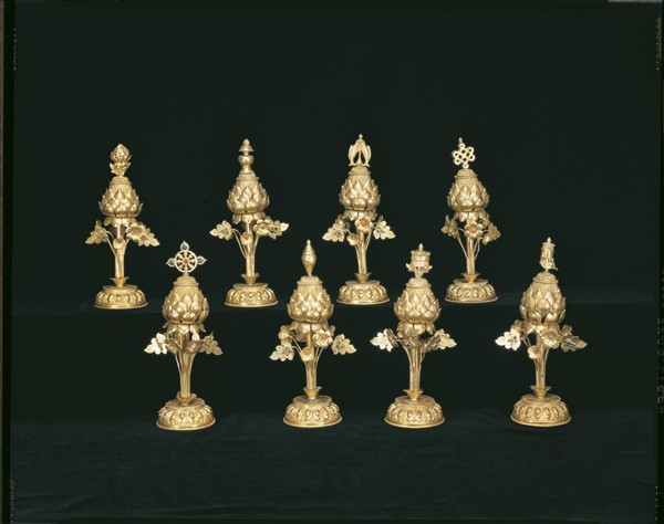 銅鍍金嵌料石八吉祥-吉祥結