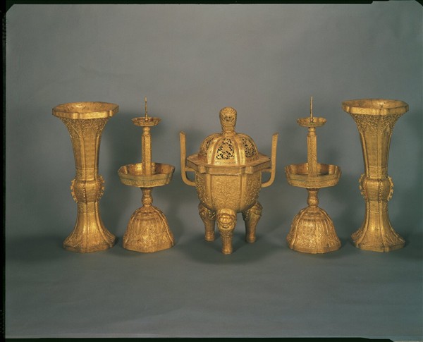 銅鍍金五供-花瓶（一對）